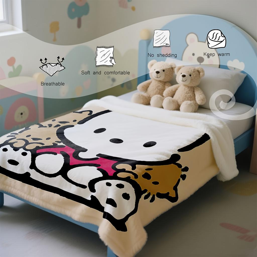 1pc Pochacco Cartoon Dog Flannel Blanket 2D Print Soft Warm Throw for Bedroom Living Room Camping Cozy Home Decor Cute Blanket