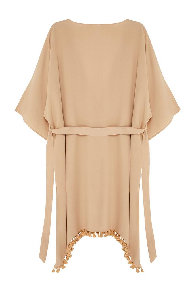 Women's Style Plus Size Beige Kimono & Kaftan with Tassel Hem
