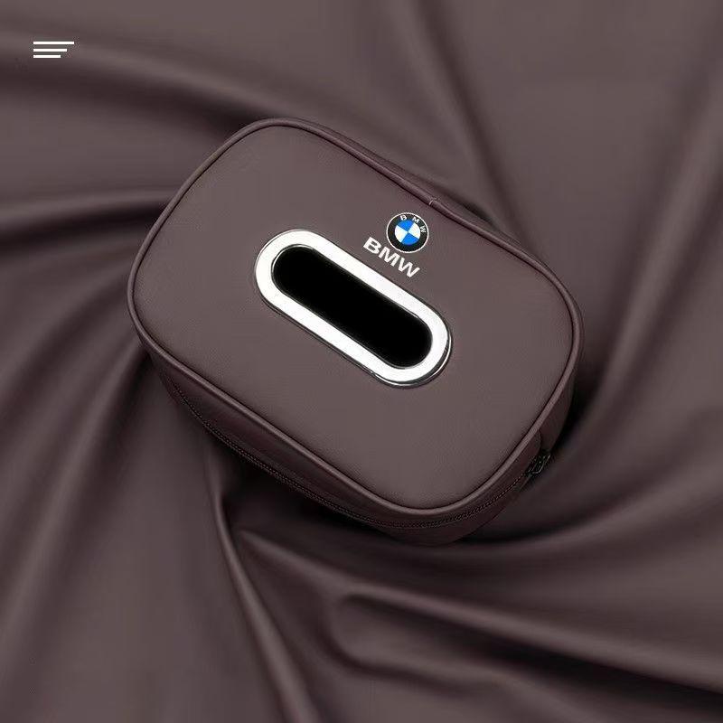BMW Car Headrest Tissue Box, Premium PU Leather Hanging Napkin Holder, Universal Auto Seat Back Tissue Case,Car Interior Accessories