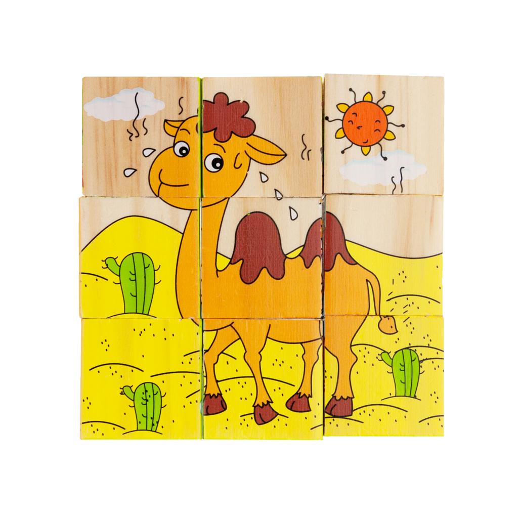 TG50051 Wooden blocks, educational puzzle, 6-in-1 puzzle, ZOO animals, 9 pieces