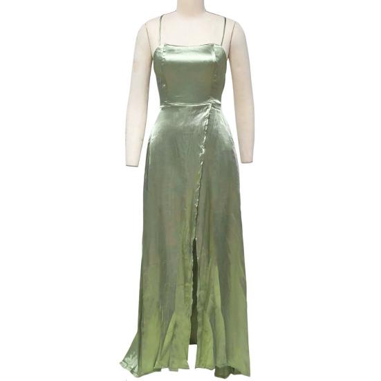 Женское вечернее платье с бретелькой на шее и открытыми плечами, атласное с высоким разрезом, без рукавов, с открытой спиной, длиной до пола, с перекрестными задними карманами, бальное платье для выпускного, свадьбы, вечеринки, невесты