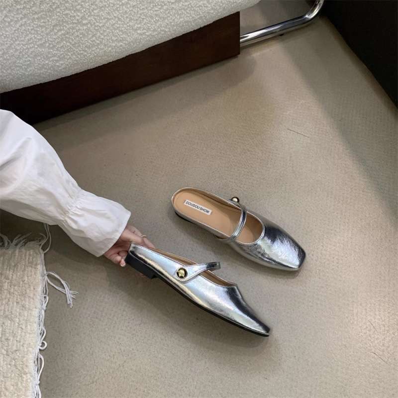 Сумка с плоским дном, головка-полутапочки, женская летняя обувь 2025, новые серебристые туфли-лодочки на одной педали, прохладные тапочки для беременных женщин, обувь Мюли