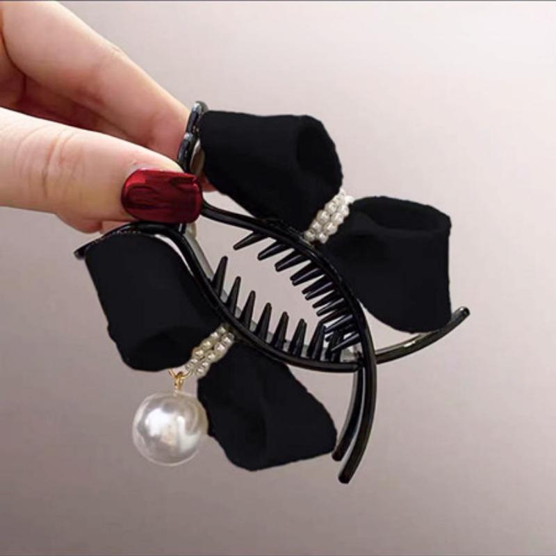 Нежная бархатная заколка для волос с бантом, большая заколка для волос премиум-класса, заколка для волос с французским жемчугом на спине