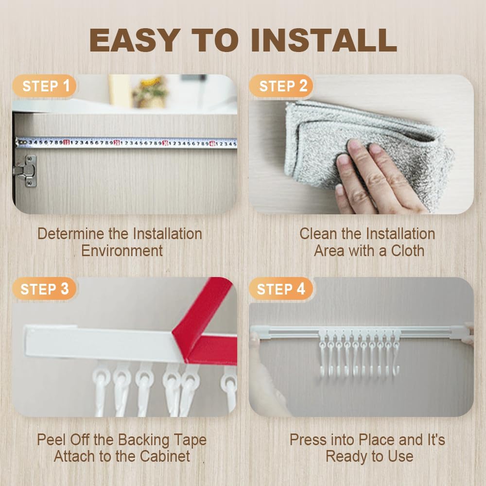 Multifunctional Slide Rail Hook,Kitchen Utensil Hanging Rack Wall Mounted Hanger,Space Saving Utensil Holder with 10 Hooks