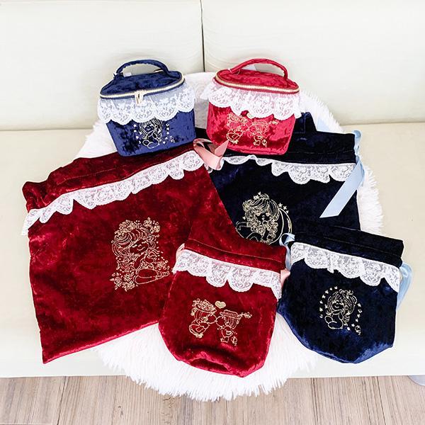 Ado Mizumori Lace and Velour 2-way Vanity Bag Wine Red