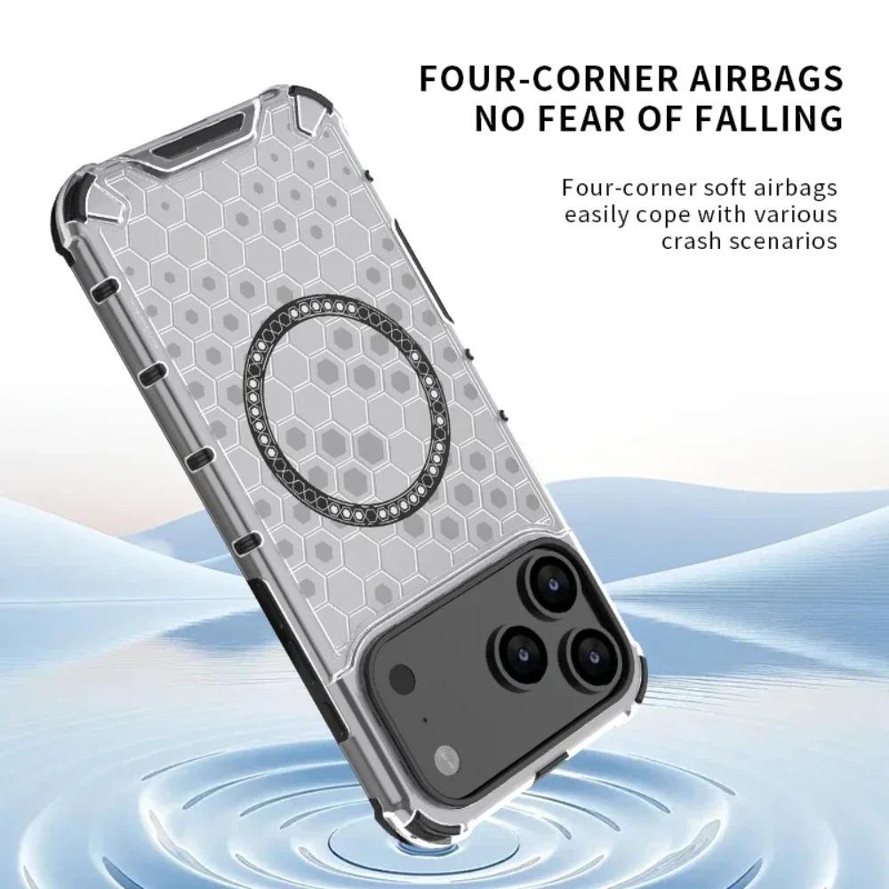 Прозрачный чехол-броня с сотовой текстурой и магнитной фиксацией для iPhone 17 Air Pro Max Magsafe Беспроводная зарядка Силиконовый TPU Защитный чехол