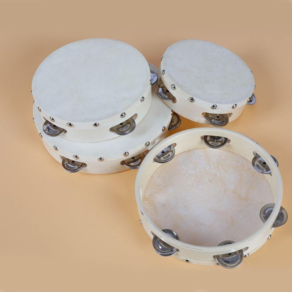 Wooden Tambourine Sheepskin Drum Skin Single Row Tambourine Hand Tambourine  Musical Instruments