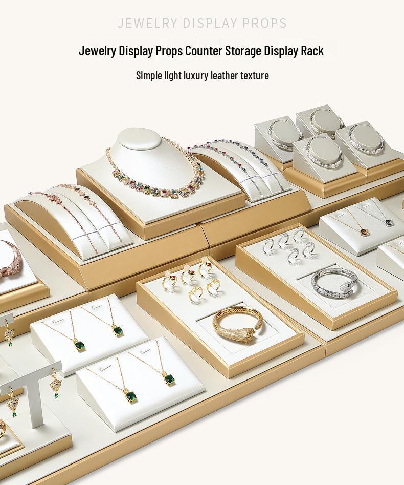 Бежевая подставка для демонстрации ювелирных изделий из жадеита из ПУ кожи для колец и подвесок