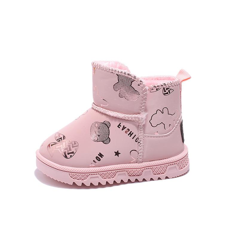 Children's Snow Boots for Girls, Thick Cotton Warm Shoes, New Winter Cartoon Cute Plush Short Boots for Young Children