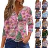 Women's Casual Fashion V-neck Loose Versatile Christmas Print Three-quarter Sleeve Top