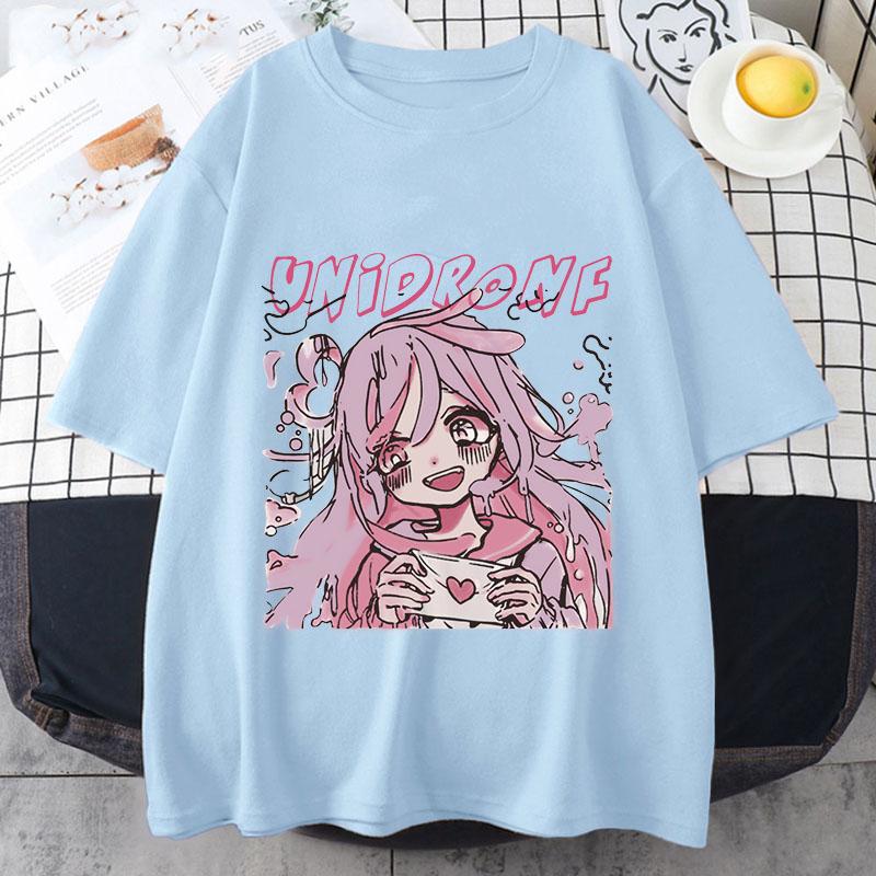 Модная рубашка, свободные женские рубашки с рисунком аниме, летняя футболка с круглым вырезом и короткими рукавами, свободные корейские топы, одежда, футболка с аниме