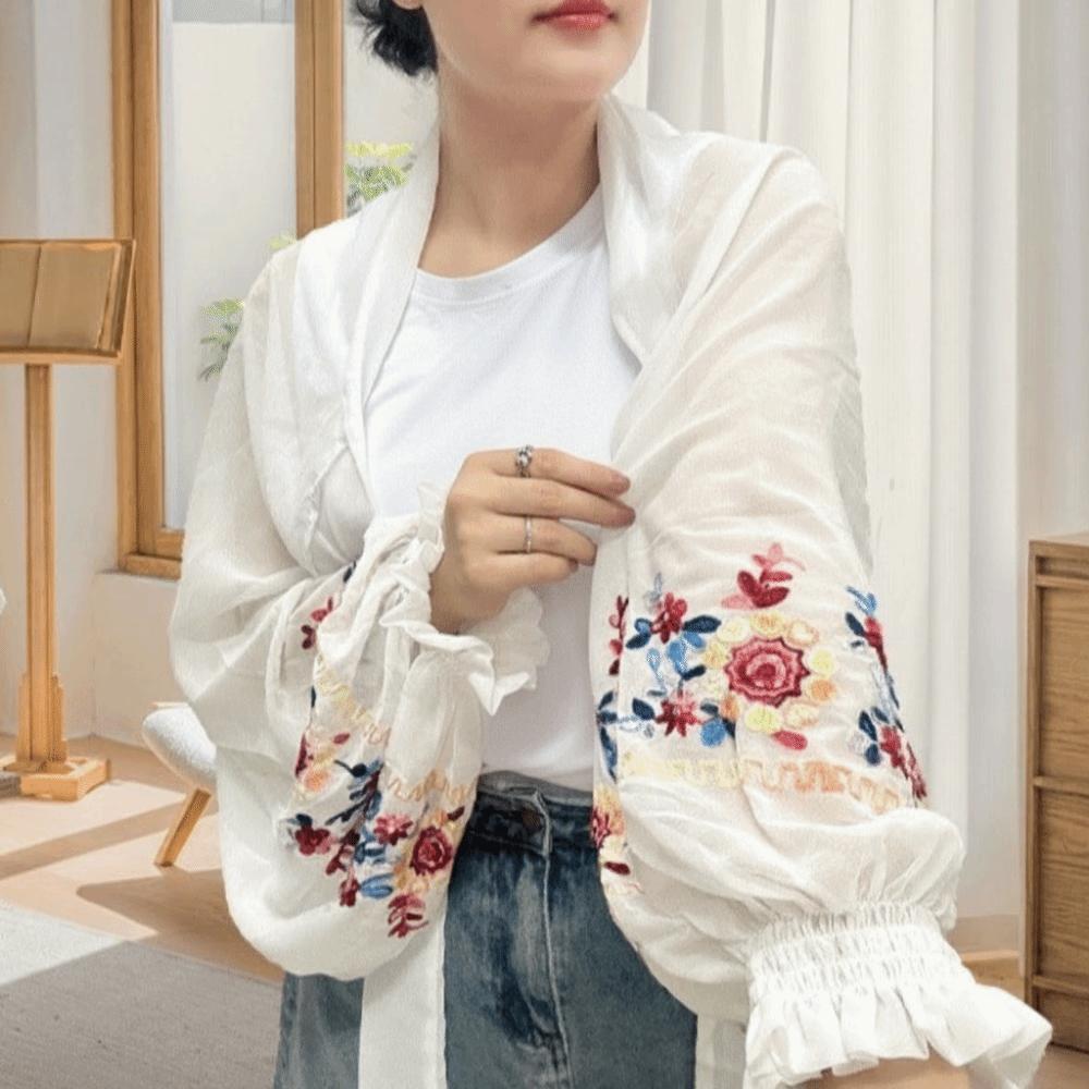 Breathable Flower Shawl Embroidered Seaside Vacation Cloak Sunscreen Scarf Neck Decoration