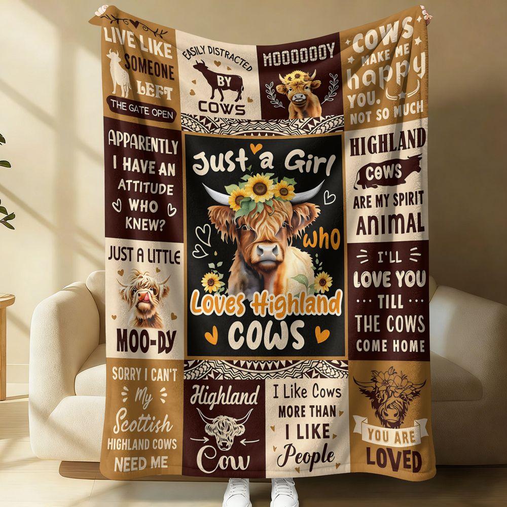 Highland Cow Print Flannel Blanket Soft Cozy Throw for Bed Sofa Cute Scottish Highland Cow Decorative Gift Blanket Home Decor