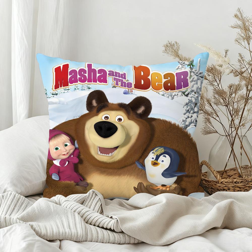 Cartoon MMashaand the BBear Cute Pillow Case Bedroom Sofa Living Room Backrest Decoration Square Cushion Nap Time
