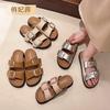 Slippers with Skirts, Retro Double Buckle with Half Slippers, Women's Summer Thick-bottomed Cool Slippers, Women's High-end Wear