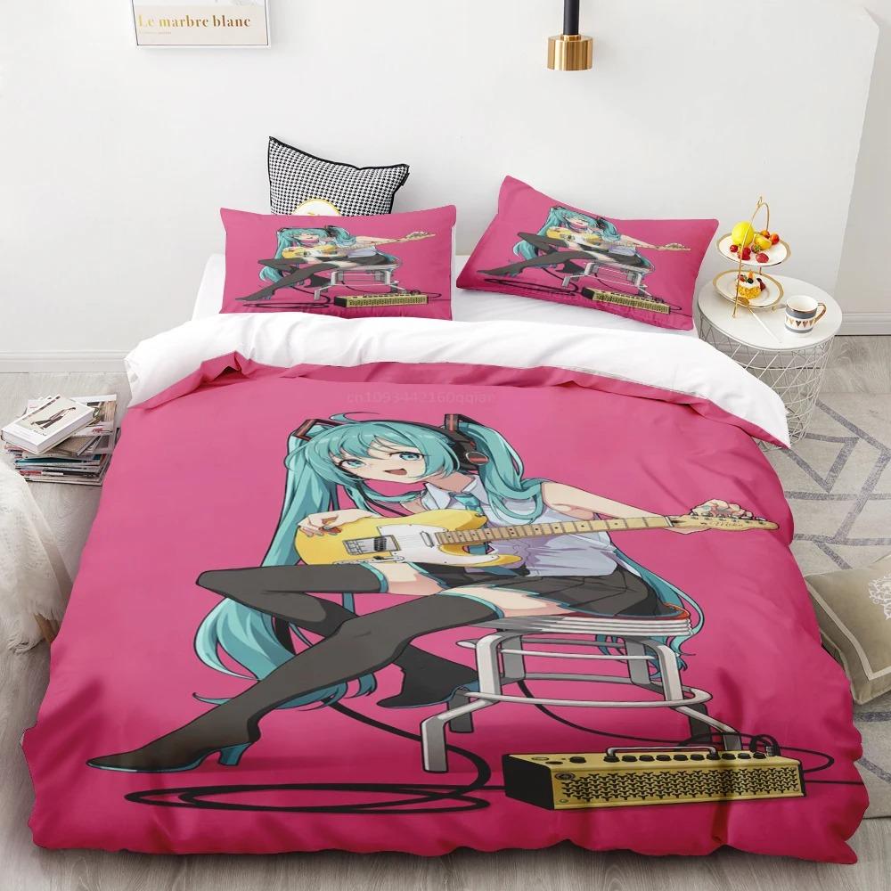 Duvet Cover Hatsune Miku Anime Singer Beautiful Girl Bedding Set Cartoon with 1/2 Pillowcase for Women Men Teens Bedroom