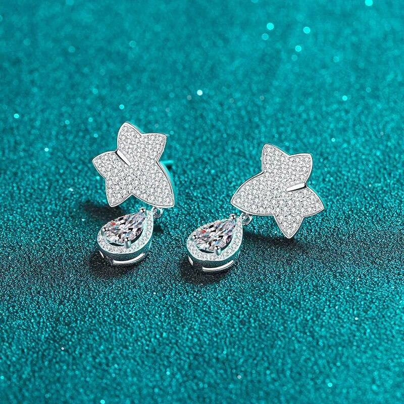 Elegant Style 1 Carat Moissanite Water Drop Shape Earrings for Female 925 Sterling Silver Party Earrings Friend Gift