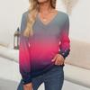 Women's Tops Gradient Printed Long Sleeve Shirt V Neck Casual Loose T-Shirt Autumn Clothing