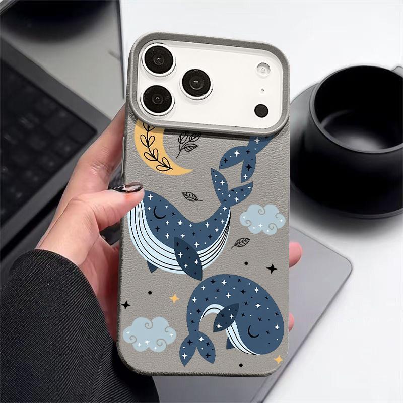 Мультяшный кит Мягкий чехол для телефона для iPhone Air 17 16 Pro Max 15 14 13 12 Pro Max 11 16e Ударопрочный силиконовый чехол с текстурой кожи