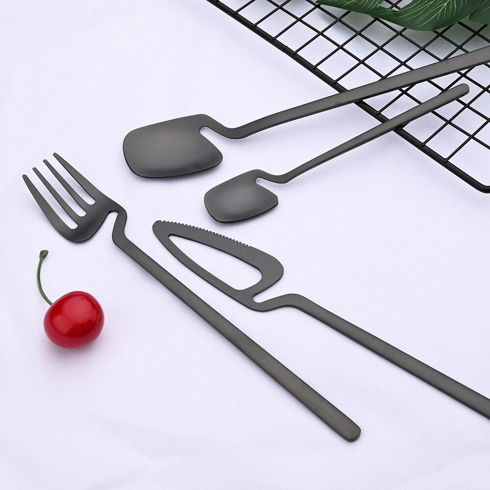 Creative Fashion Black Matte Cutlery Set Stainless Steel Dinnerware Set Knife Fruit Fork Spoon Dinner Set Kitchen Flatware Tableware Set