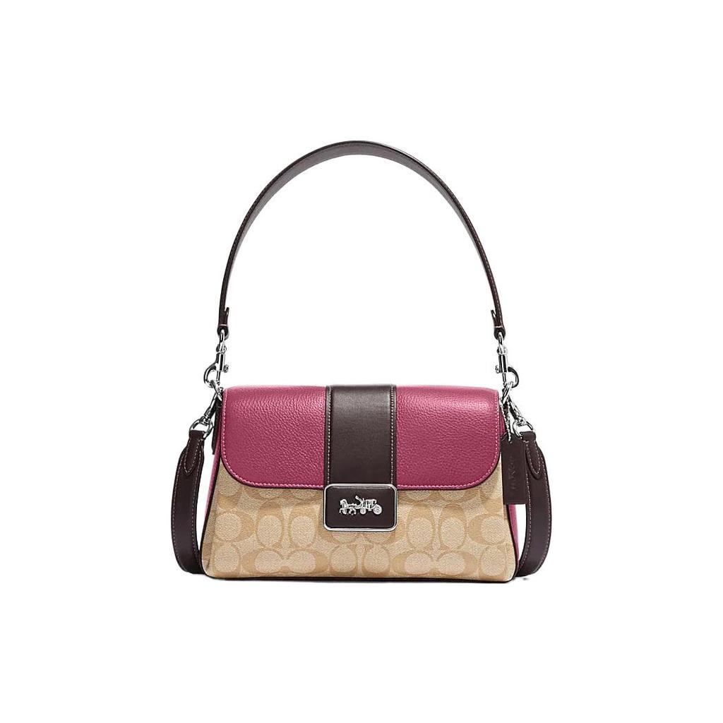 New COACH Grace Cow Leather Shoulder Bag, Handbag, Shoulder Bag Women's Purple & Khaki CJ633-SVVSB