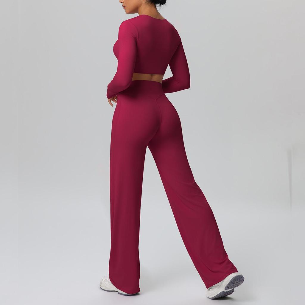 Спортивный костюм Cross-New Tight: Топ с чашечками и широкие брюки с высокой талией для бега, фитнеса и йоги
