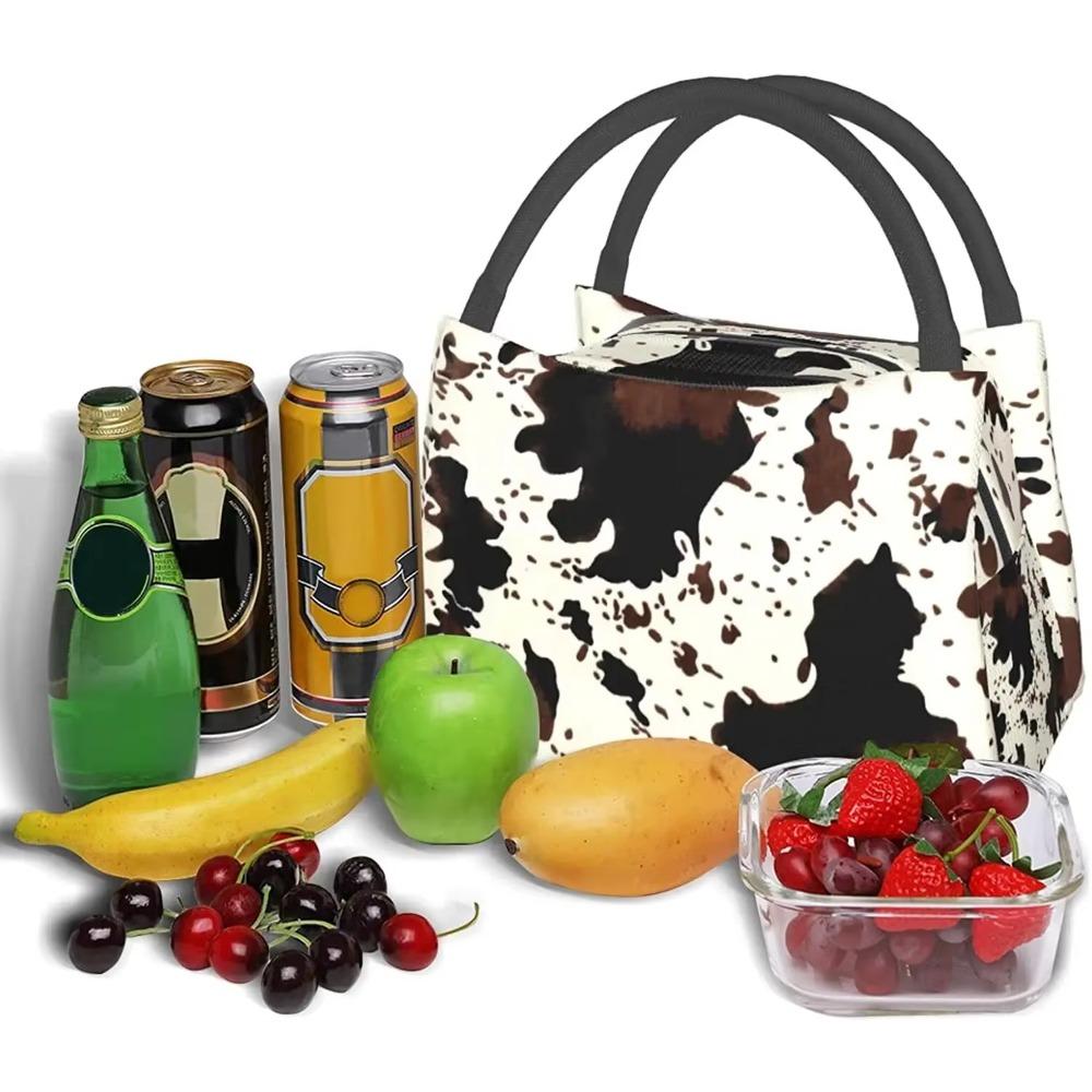 Большая вместимость коровьего принта, симпатичная сумка для ланча в западном стиле, изолированная коробка для ланча для женщин, многоразовые сумки для ланча для взрослых, портативная школьная работа