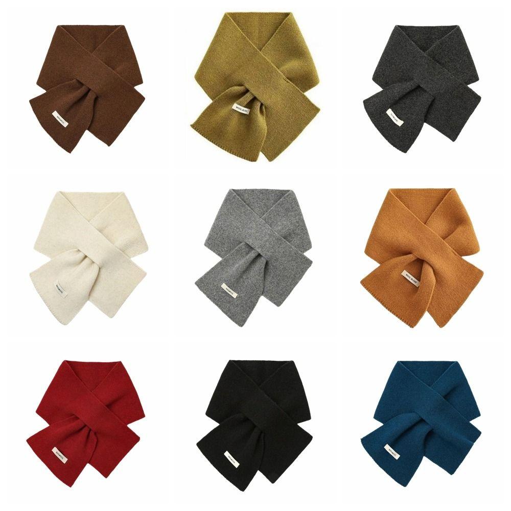 Solid Color Cross Neck Warmer Windproof Minimalist Wool Knitted Scarf Thickened Cold Protection Women Winter Neckerchief