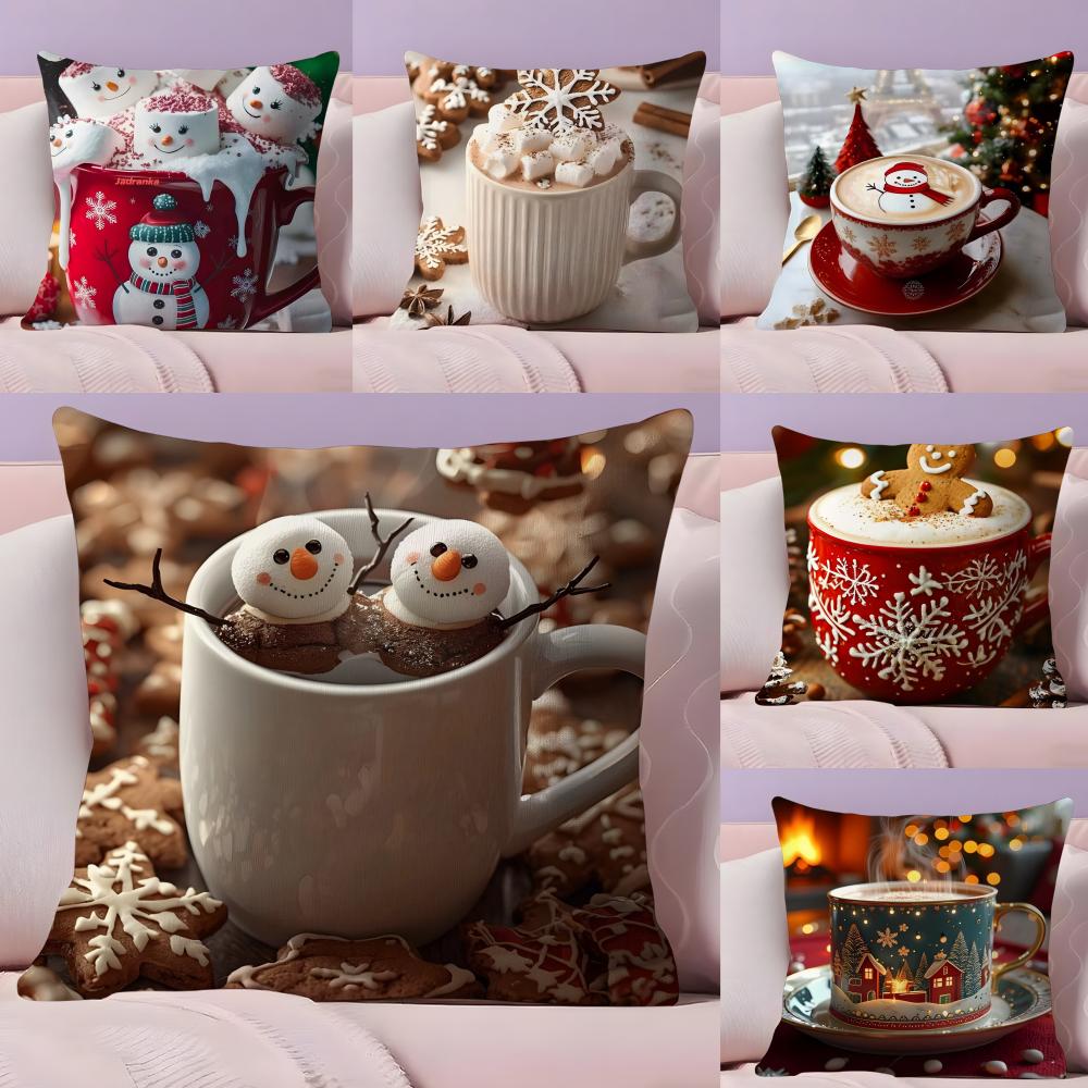 Creative Christmas Decorations For Cafes Coffee Third Pillow Case Silky Short Plush With Invisible Zipper Dustproof Sofa Cushion