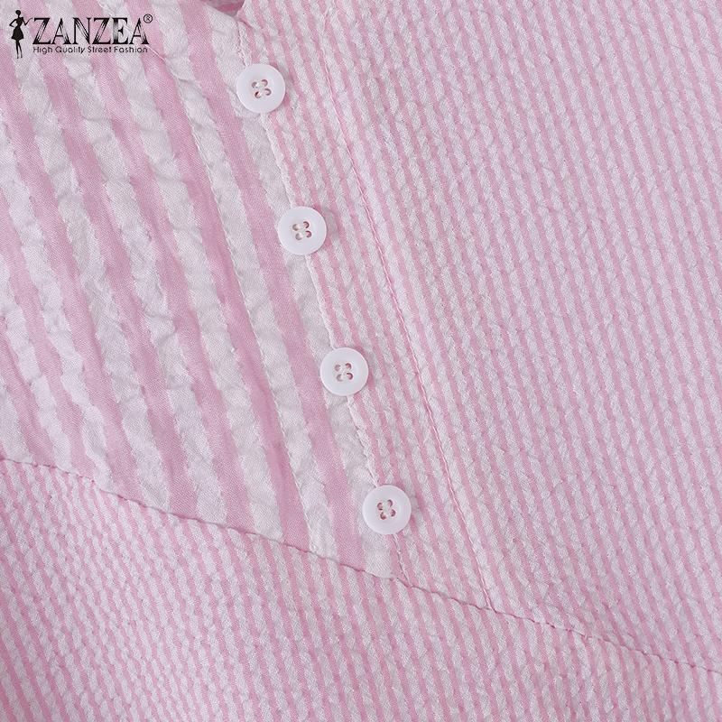 ZANZEA Женская повседневная свободная блузка с v-образным вырезом в полоску и половиной рукава