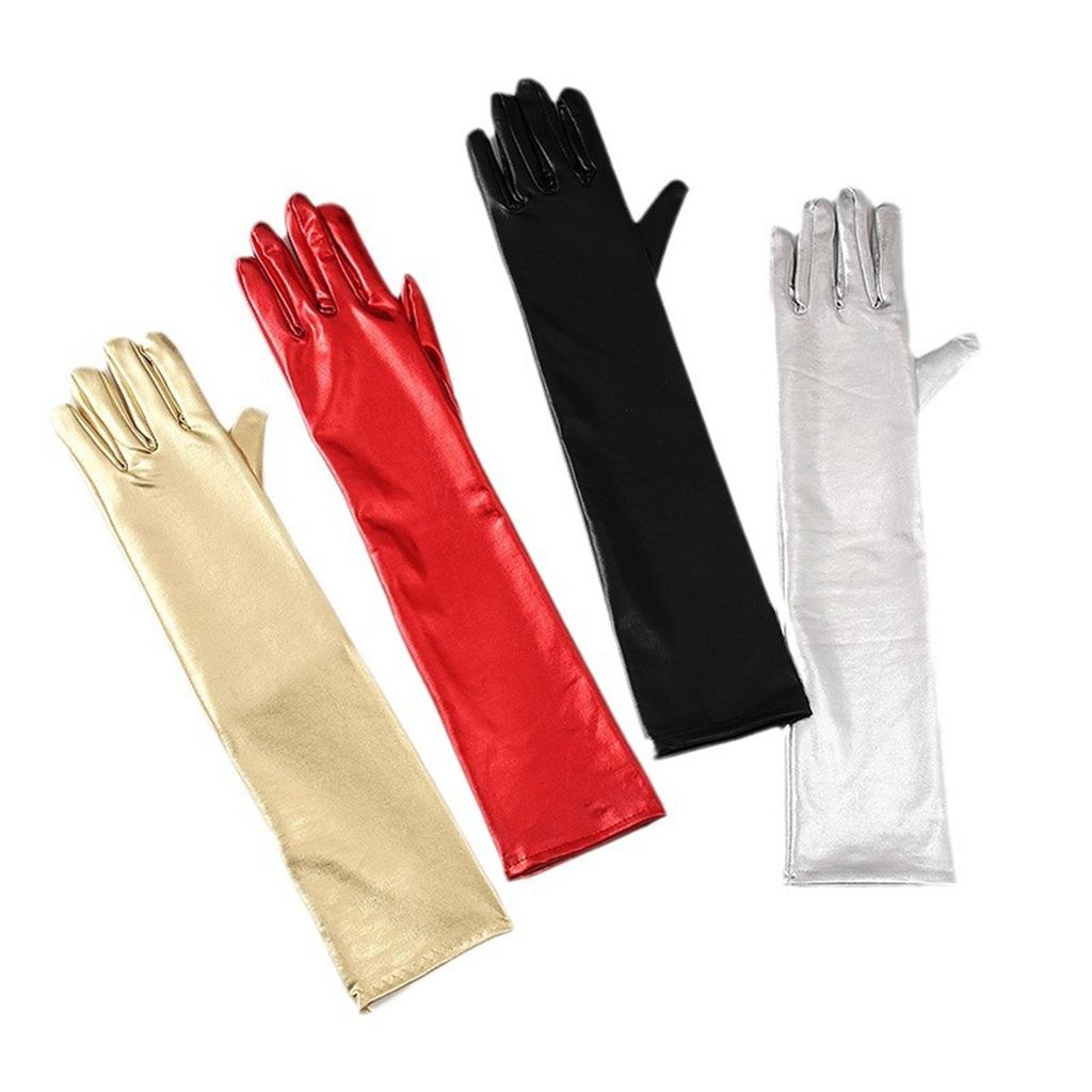 Metallic Gloves Nightclub Dancing Gloves Christmas Party Accessory Full Finger Stretchy Gloves for Concert Opera