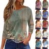 3/4 Length Sleeve Womens Tops Floral Print Vintage Fashion Casual Loose With Round Neck Plus Size Shirts