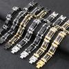 15MM Width Black Fibre Motorcycle Chain Man Bracelet for Men Casting Gold Color 316L Stainless Steel Men's Bracelets & Bangles