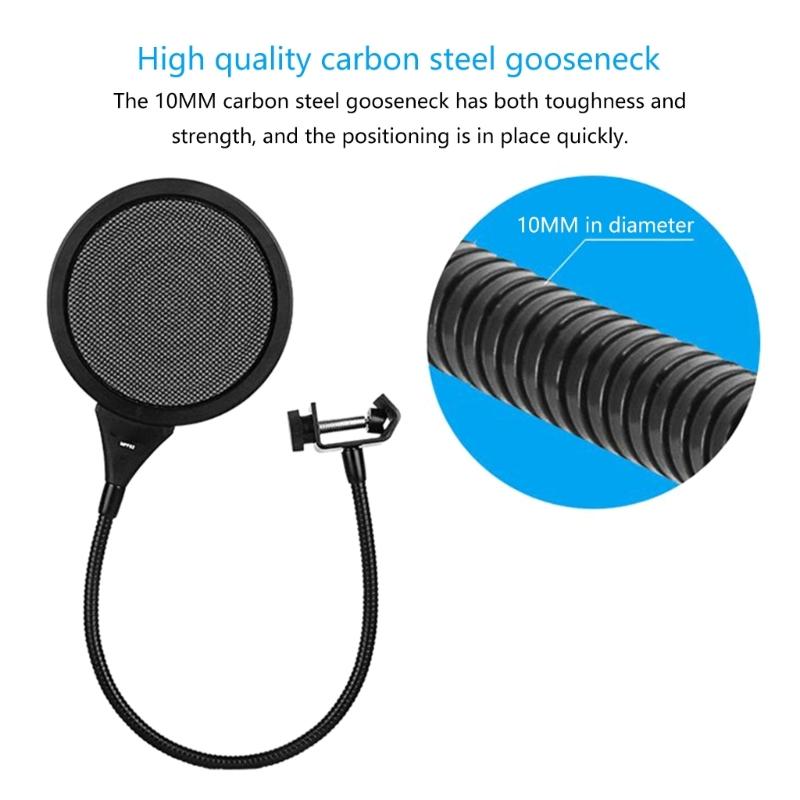Professional Microphone Popping Filter Blowout Prevention Net With Double Layer Metal Mesh for Studio Recording