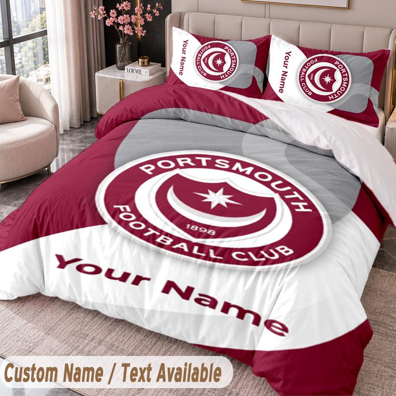 Portsmouth FC Printed Bedding Set Custom Name Text 1 Duvet Cover 2 Pillowcases For Bedroom