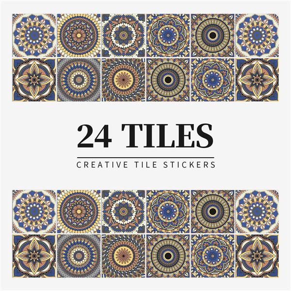 24PCS  Creative Kitchen Tile Stickers Waterproof Mandala Flowers Tile Paste Self-adhesive Wallpaper Bedroom Decoration Stickers