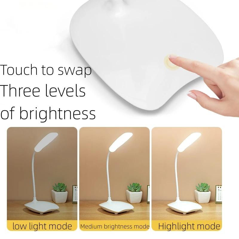 Портативная офисная настольная лампа с сенсорным затемнением, перезаряжаемая батарея, светодиодная подставка для спальни, защита глаз, настольная лампа для чтения, маленькая книжная лампа