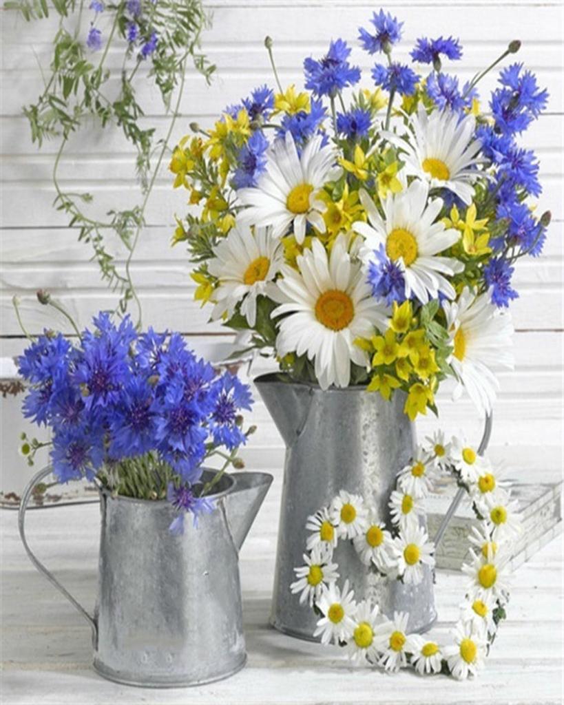 RUOPOTY Painting By Numbers Daisy Unique Gift DIY Frame HandPainted Wall Art Paint By Number Flower For Living Room