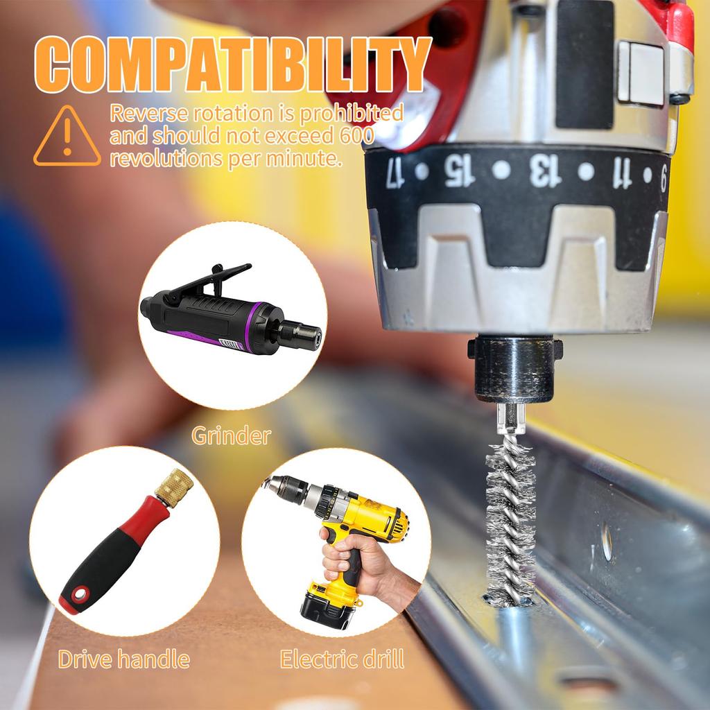 Набор из 6 щеток из нержавеющей стали для дрели и чистки, проволочная щетка с шестигранным хвостовиком 1/4 дюйма, щетка для чистки труб 8/10/12/15/17/19 мм