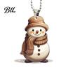 Indoor Holiday Home Ornament Cute Snowman Acrylic Pendant, 2D Flat Car Rearview Mirror Hanging Artistic Figurine Charm Decoration with Keychain Ring,