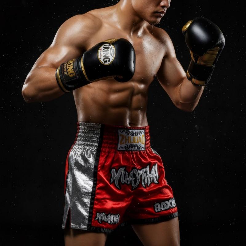 Muay Thai Shorts High Kick Training Side Shine Leather Trim Martial Arts Uniform