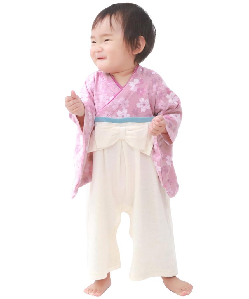 Комбинезон хакама для девочек, детский комбинезон хакама, цветущая вишня [KYOETSU] (70, Розовый)