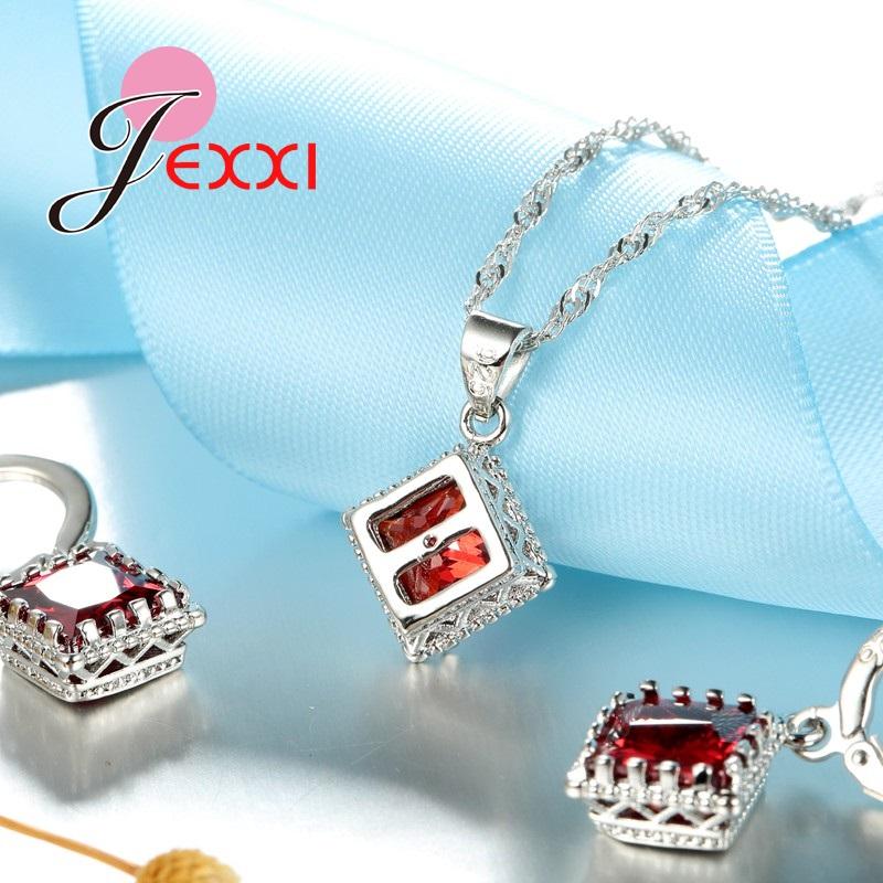 Luxury Bridesmaid Jewelry European Big Square Crystal Necklace Earrings Set 925 Sterling Silver Women Wedding Accessories