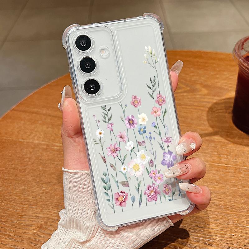 Чехол с маленькими цветами для Samsung Galaxy A56 A16 A55 A54 A15 A36 5G S25 Edge S24 S25 S23 Ultra S22 Plus S24 FE Прозрачный ТПУ чехол для телефона