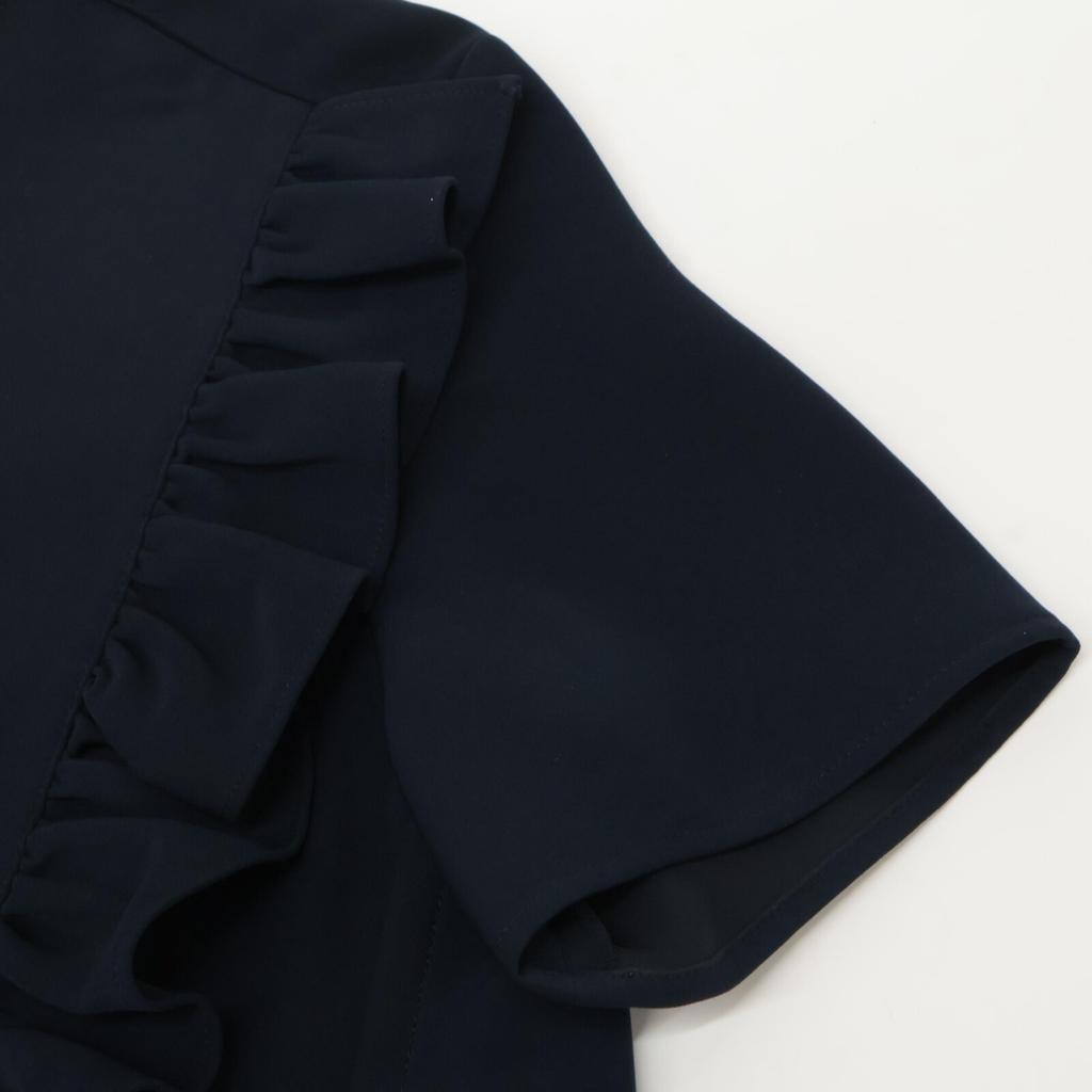 YOKOCHAN 2011 YCB-323-393 Navy Half Sleeve Frill Trim Blouse tops 38 NavyUsed