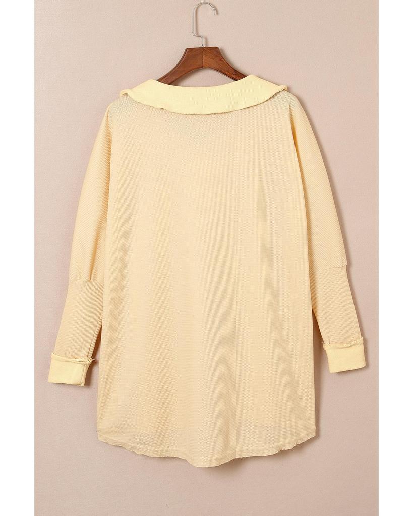 Azura Exchange Абрикосовый вафельный трикотажный топ с длинными рукавами на пуговицах