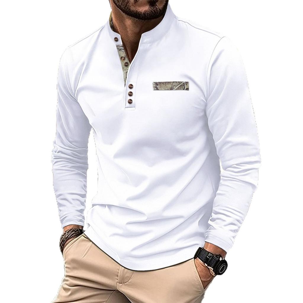 Мужская весенне-осенняя рубашка с воротником-стойкой, повседневная спортивная рубашка хенли с длинным рукавом