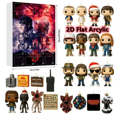 Календарь обратного отсчета до Рождества на 24 дня, 2D плоские персонажи и аксессуары из сериала «Очень странные дела», подвеска для фанатов