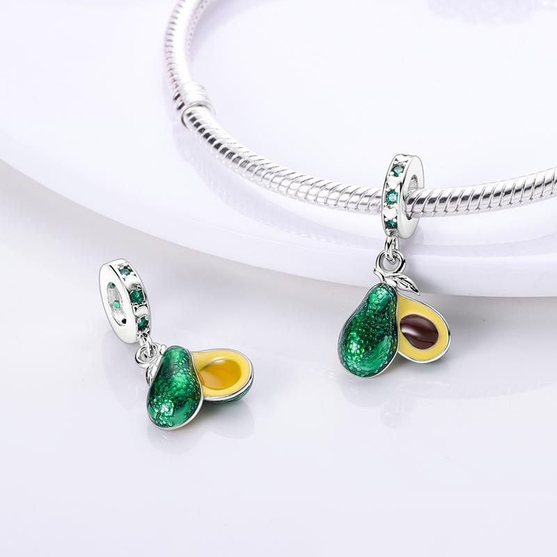 925 Silver Color Four-Leaf Clover Avocado Cactus Green Series Charms Beads Fit 3mm 925 Bracelet Fine DIY Jewelry
