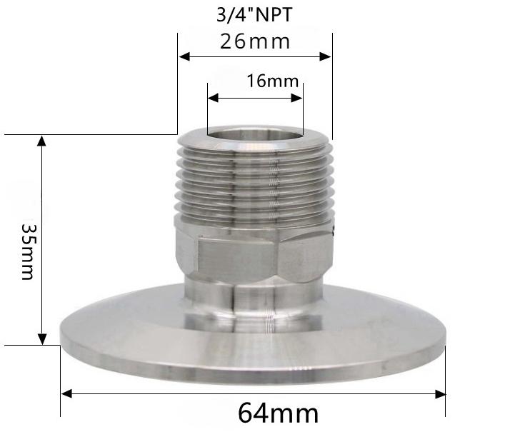 Шестигранник 1/4" 3/8" 1/2" 3/4" 1" 1-1/2" 2" NPT Наружная резьба x 0,5" 1,5" 2" Тройной зажим Соединительная труба Фитинг Нержавеющая сталь 304 316L Санитарный